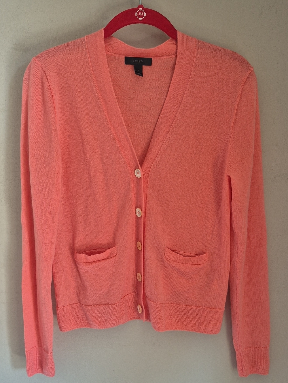 J. Crew Coral Pink V-Neck Button Cardigan